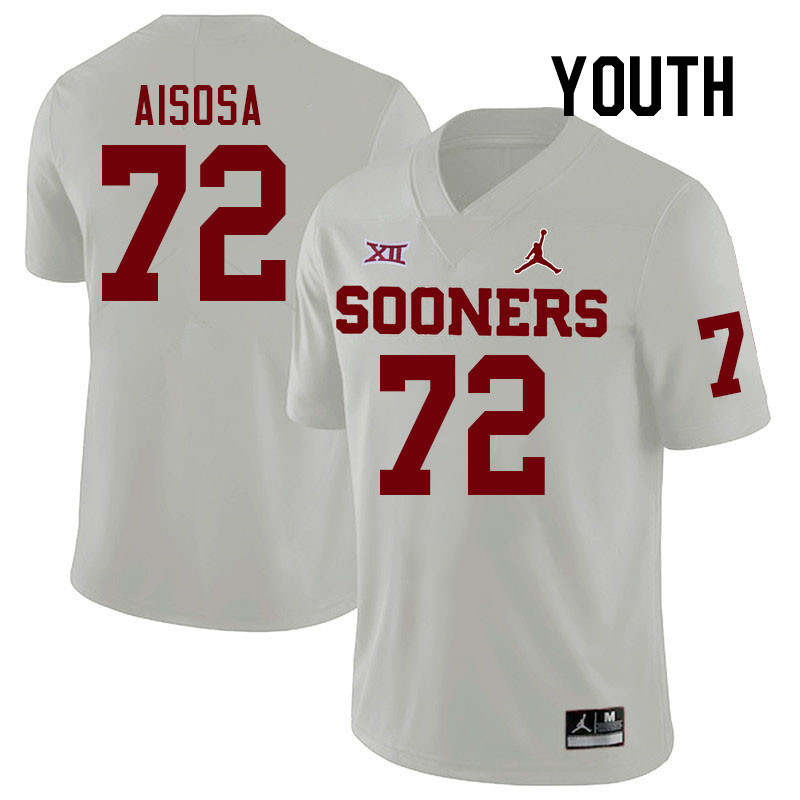 Youth #72 Josh Aisosa Oklahoma Sooners College Football Jerseys Stitched-White